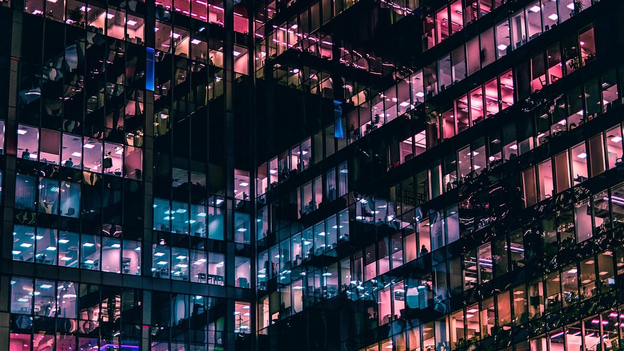 Modern commercial office tower with glass facade